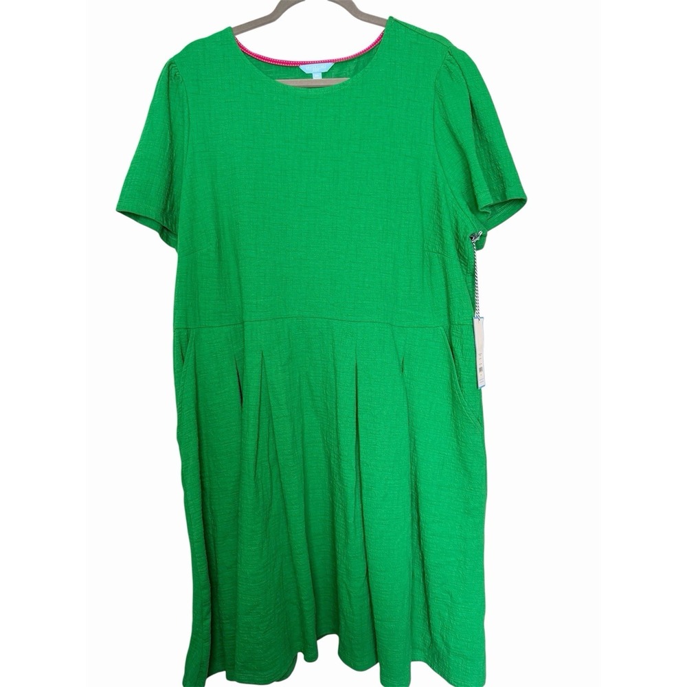 Draper James RSVP 2XL Kelly Green Textured Dress Short Sleeve Pockets NWT